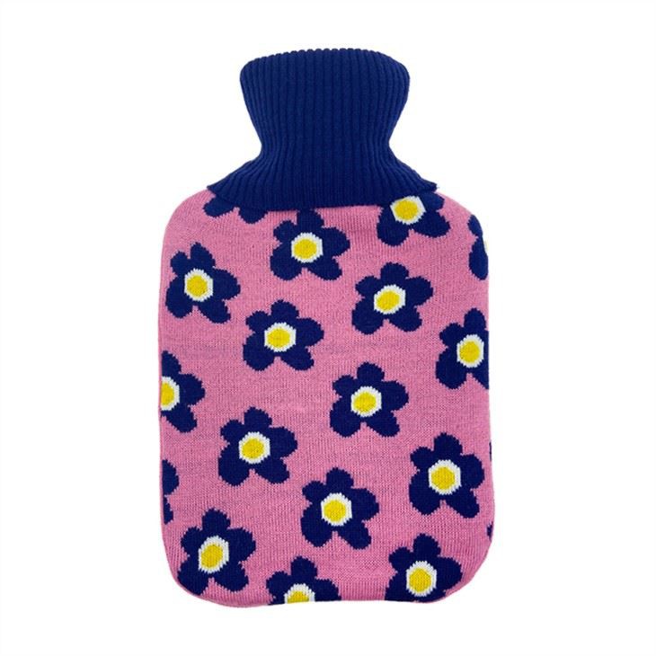 Flower Pattern Knitted Hot Water Bottle Cover