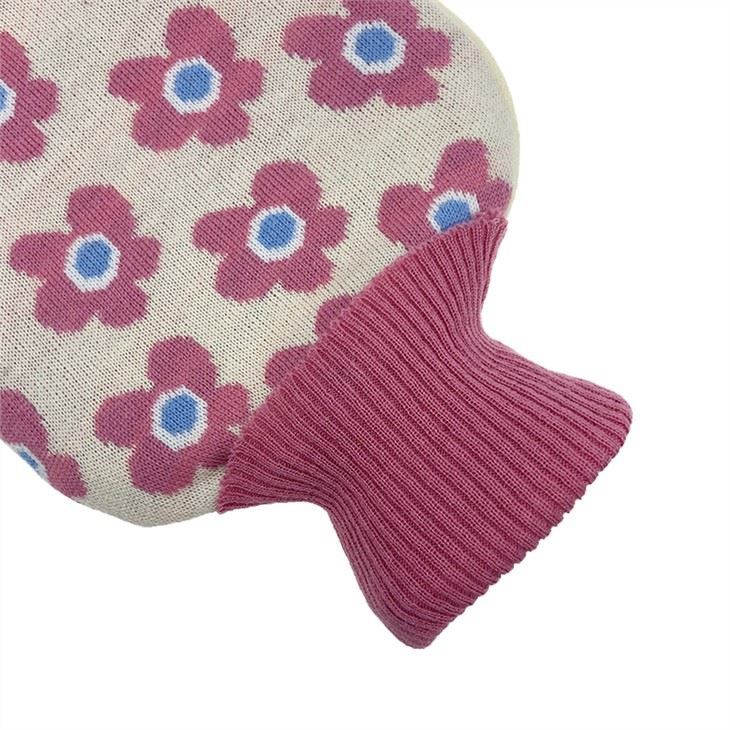 Flower Pattern Knitted Hot Water Bottle Cover